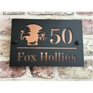 Fox Silhouette Forest Scene House Sign